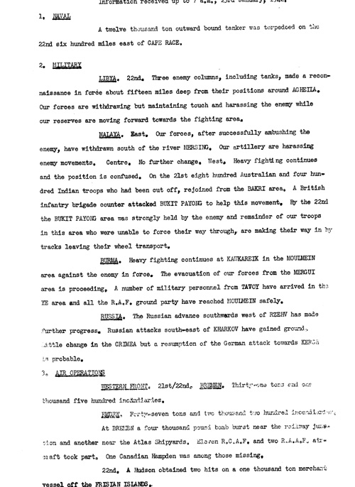 [a328u02.jpg] - Telegram from London on military dituation 1/23/42
