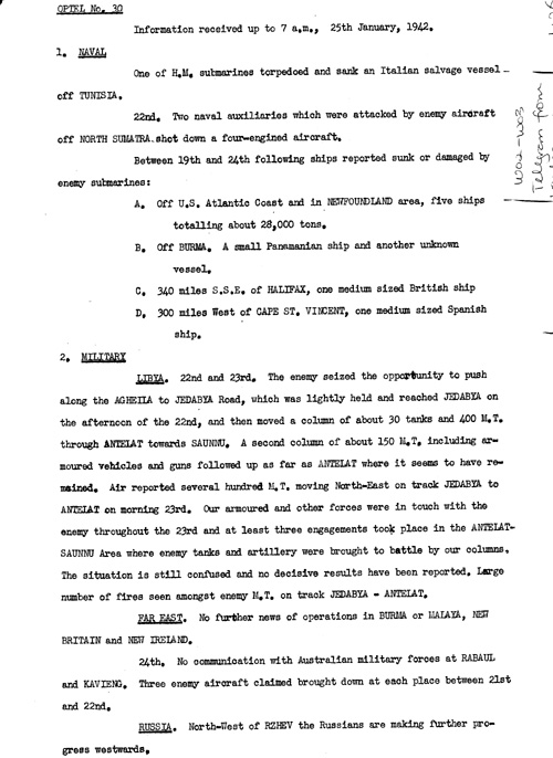 [a328w02.jpg] - Telegram from London on military situation 1/25/42