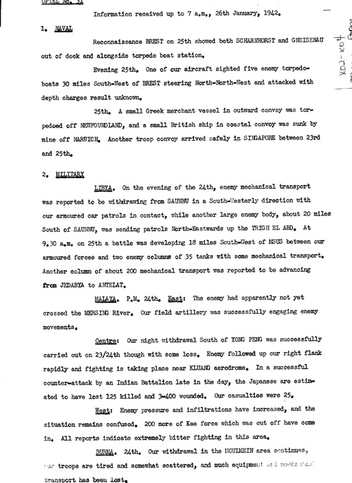 [a328x02.jpg] - Telegram from London on military situation 1/26/42