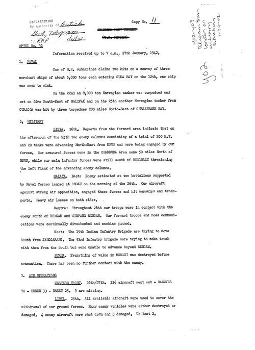 [a328y02.jpg] - Telegram from London on military situation 1/27/42