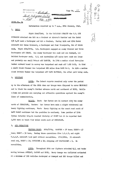 [a328z02.jpg] - Telegram from London on military situation 1/28/42