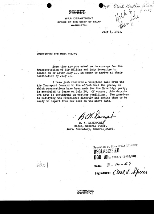 [a330bb01.jpg] - Memo; Davenport-->Tully 7/6/43