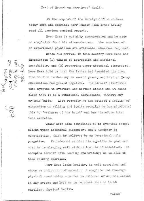 [a330g07.jpg] - Text of report on Herr Hess' health (N.D.)