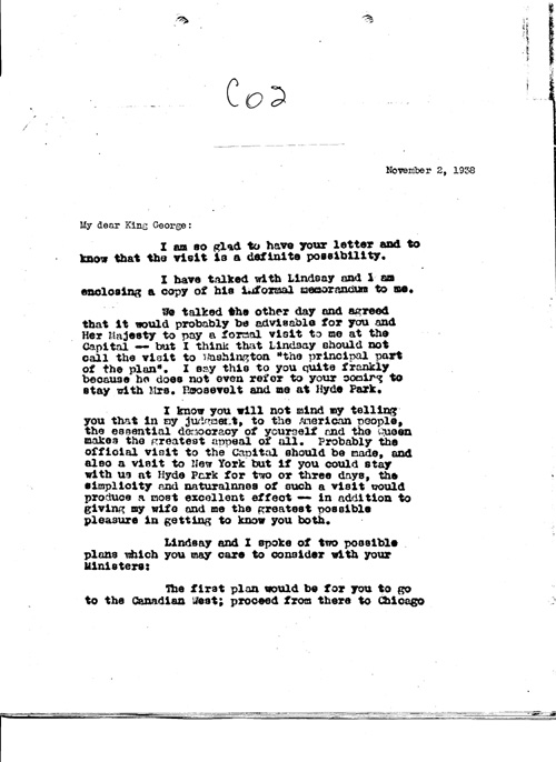 [a343c02.jpg] - FDR --> King George VI re: visit to U.S. 11/2/38.