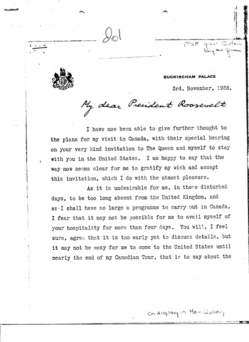[a343d01.jpg] - King George --> FDR re: visit to U.S. June 1939. 11/3/38.