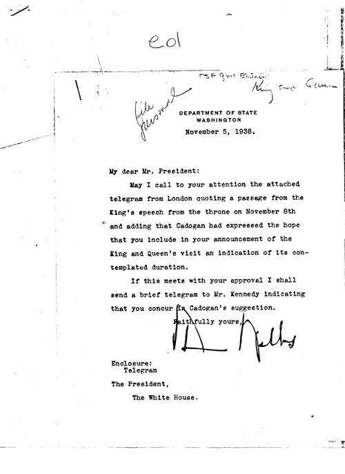 [a343e01.jpg] - Sumner Welles -->FDR. 11/5/38.