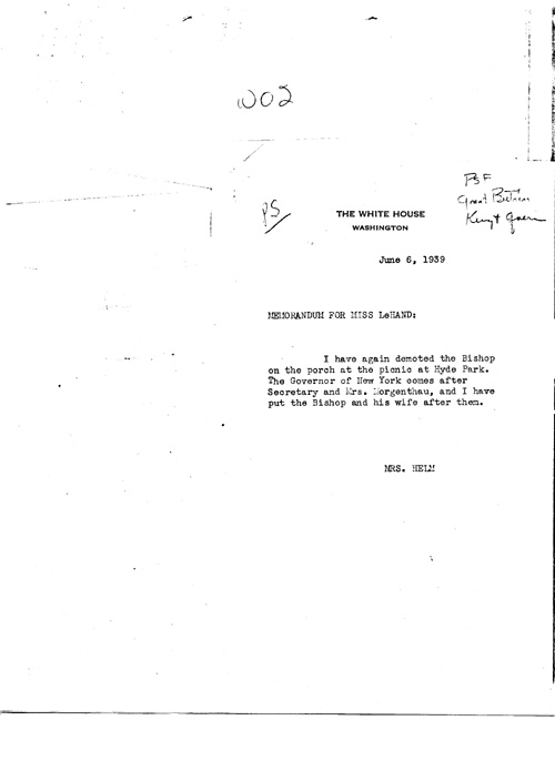 [a343w02.jpg] - Mrs. Helm --> Miss LeHand re: visit to Hyde Park/King and Queen. 6/8/39.