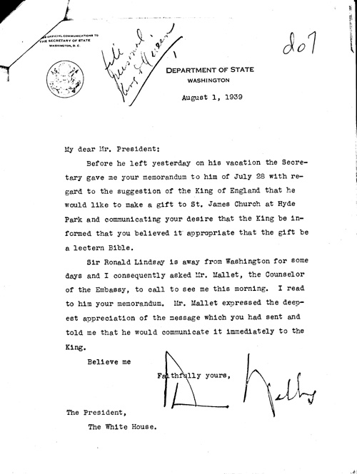 [a344d07.jpg] - Sumner Welles --> FDR. 8/1/39.