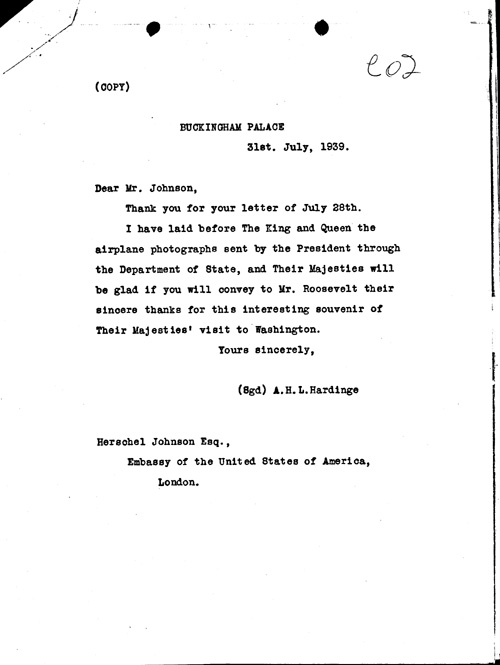 [a344e02.jpg] - A.H.L. Hardinge --> Herschal Johnson. 7/31/39.