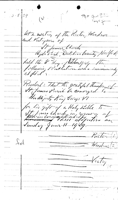 [a344f01.jpg] - Minutes of meeting at St. James Church, Hyde Park held on 10/8/39.