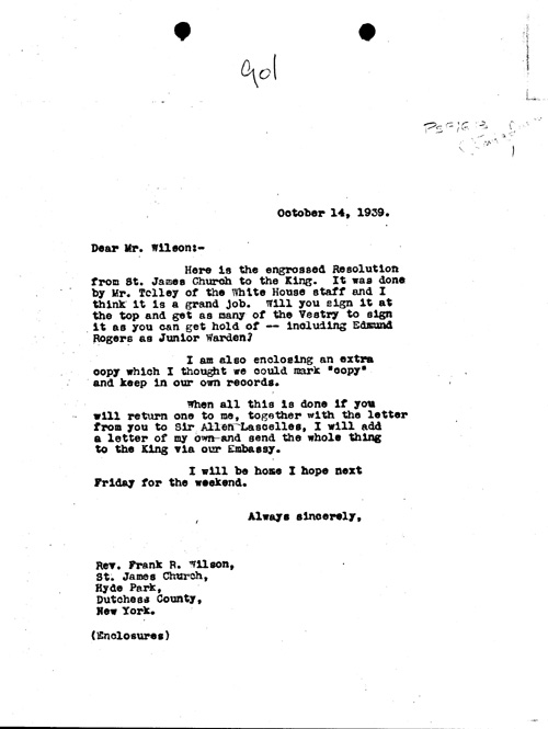 [a344g01.jpg] - FDR --> Rev. Frank R. Wilson. 10/14/39.