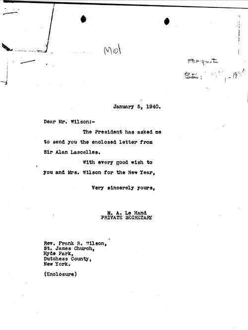 [a344m01.jpg] - M.A.LeHand --> Rev.Frank R. Wilson. 1/5/40.