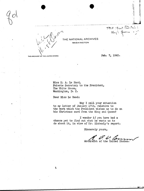 [a344q01.jpg] - R.D.W. O'Connor -->Miss LeHand. 2/7/40.