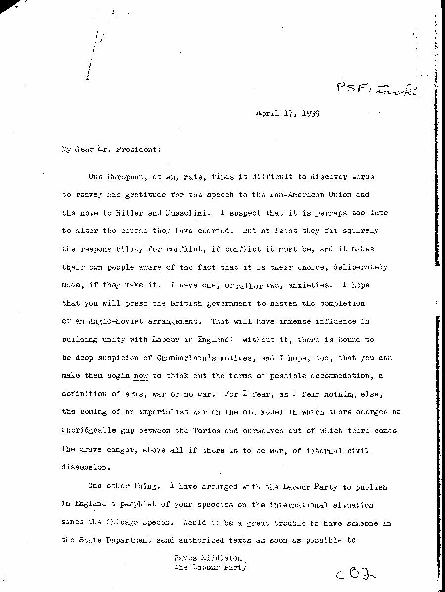 [a345c02.jpg] - James Middleton  --> FDR (Typed) 4/17/1939