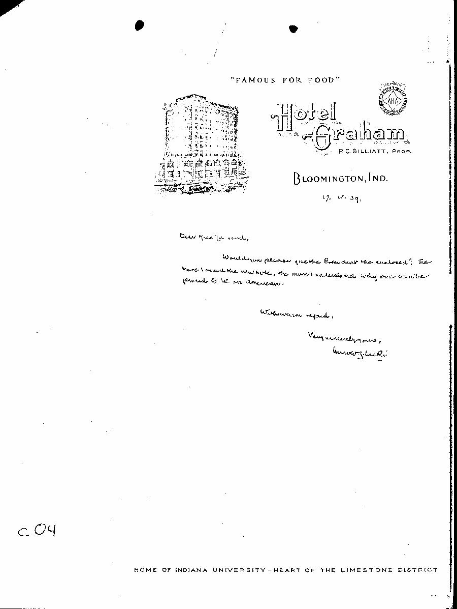 [a345c04.jpg] - Harold Laski  --> Miss LeHand 4/17/1939