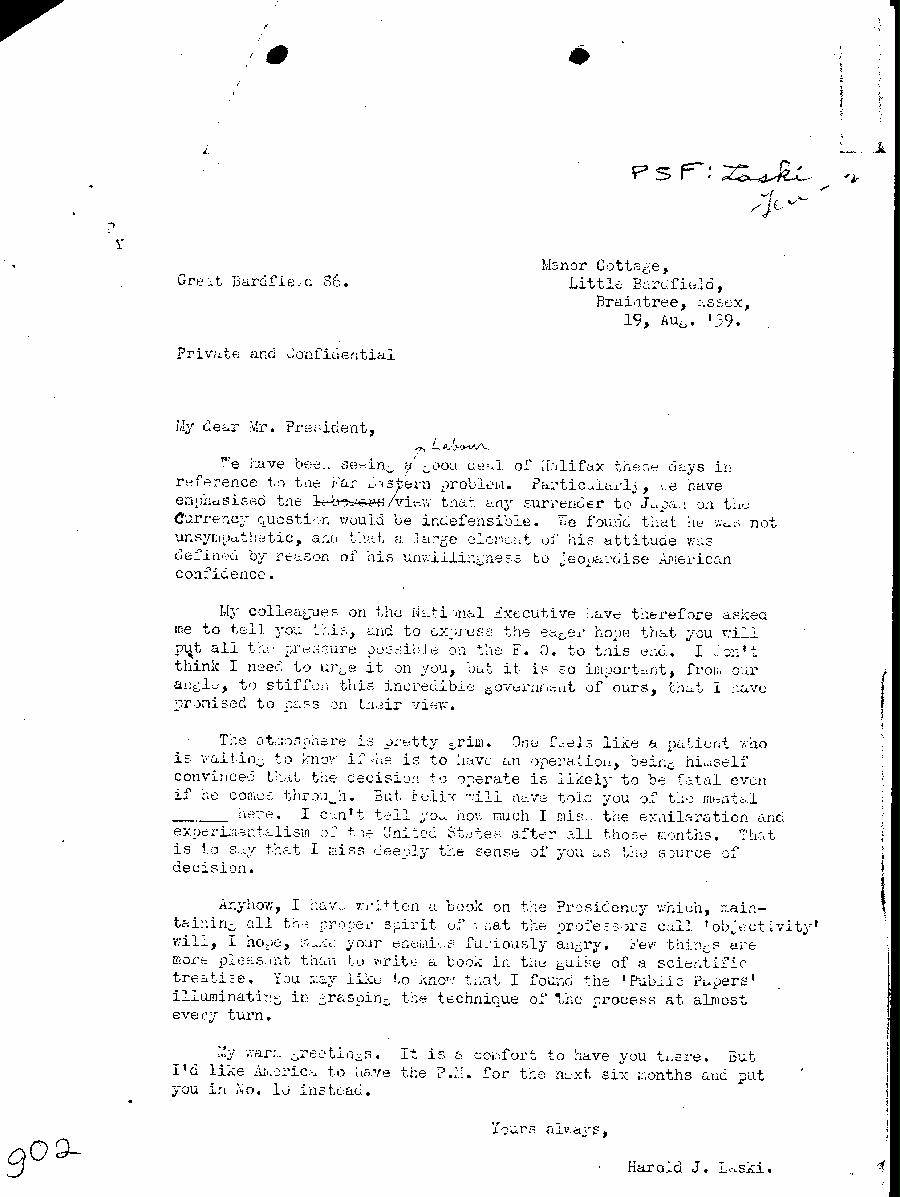 [a345g02.jpg] - Harold Laski --> F.D.R (Typed) 8/19/1939