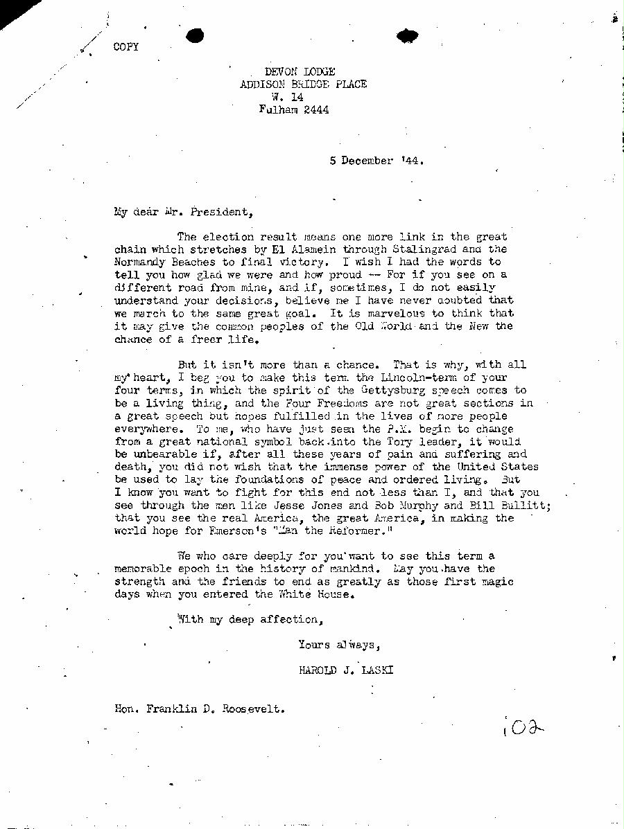[a345i02.jpg] - Harold Laski --> F.D.R (Typed) 12/5/1944
