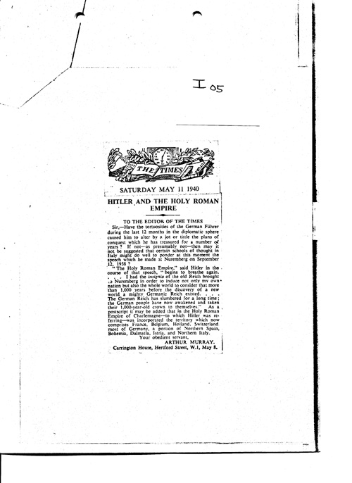 [a349i05.jpg] - Hitler and the Holy Roman Empire (The Times) May 11th 1940