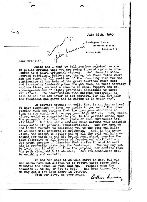 [a349l01.jpg] - Arthur --> President (Typed) July 26th 1940