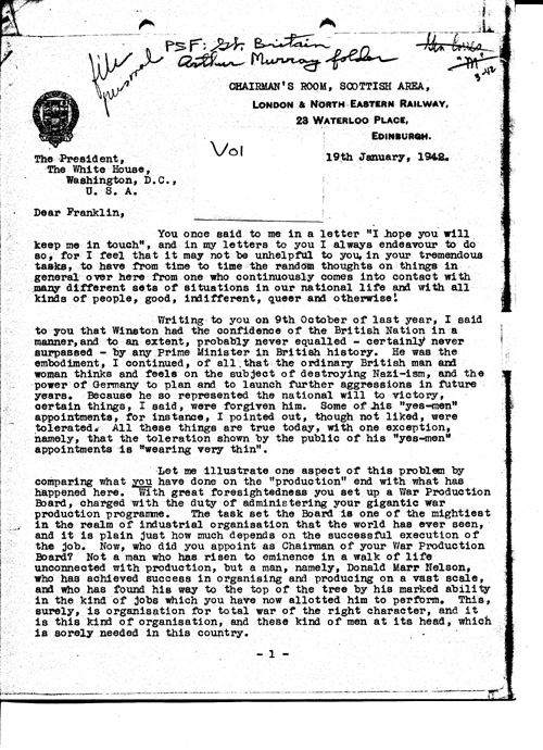 [a349v01.jpg] - Arthur --> Franklin Jan 19th 1942 - Page 1