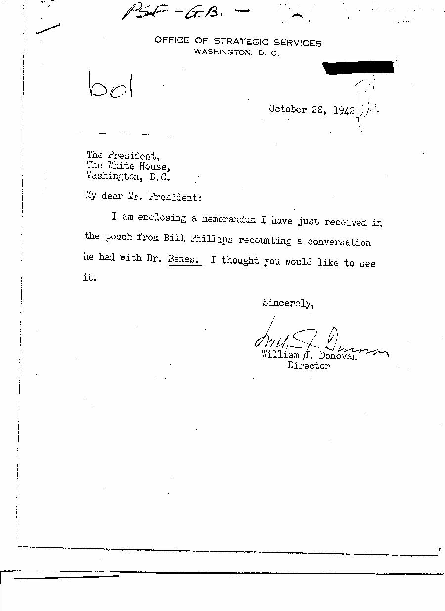 [a350b01.jpg] - i350b01 William J. Donovan --> FDR. 10/28/42.