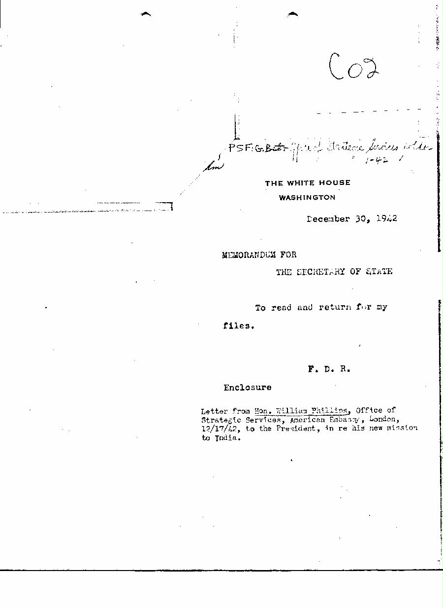 [a350c02.jpg] - FDR --> Secretary  of State. 12/30/42.