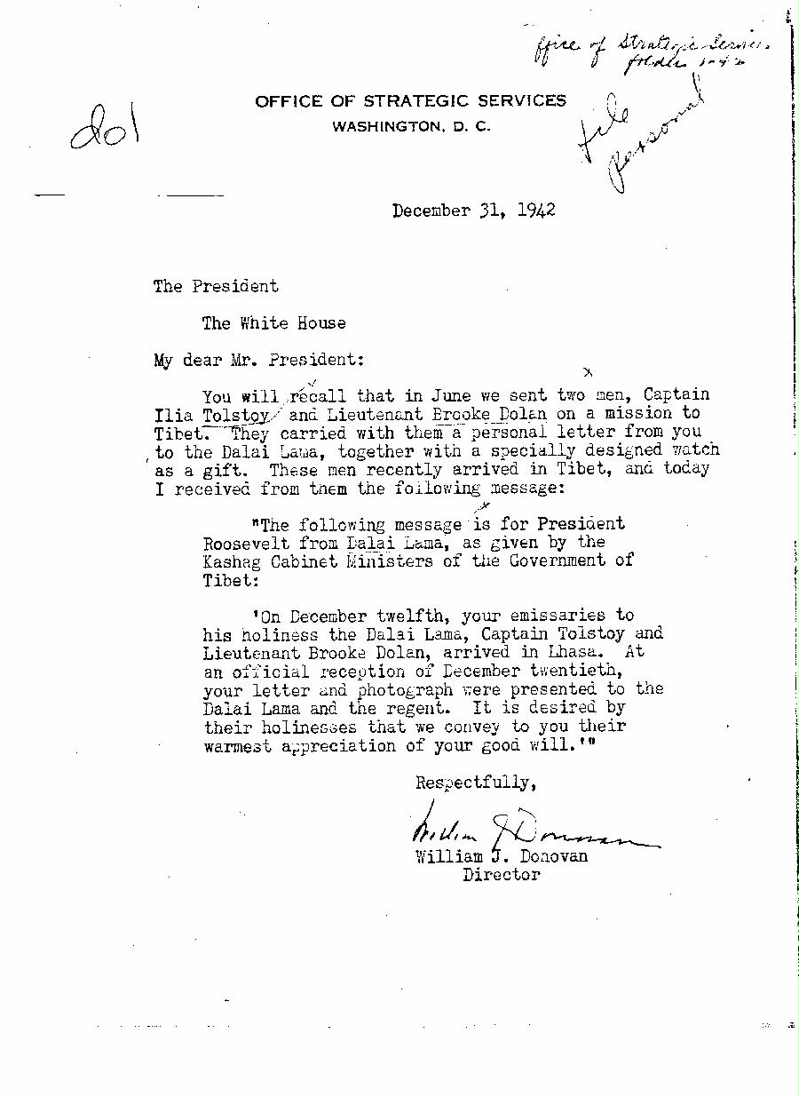 [a350d01.jpg] - William J. Donovan --> FDR. 12/31/42.