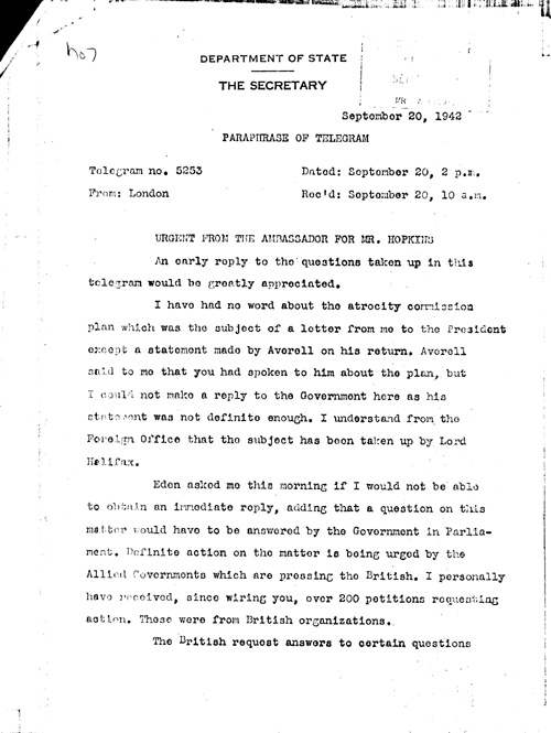 [a352h07.jpg] - Winant --> Mr. Hopkins 9/20/42