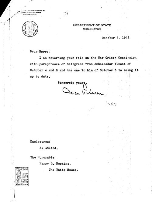 [a352h10.jpg] - Dean Acheson --> Harry Hopkins 10/8/42