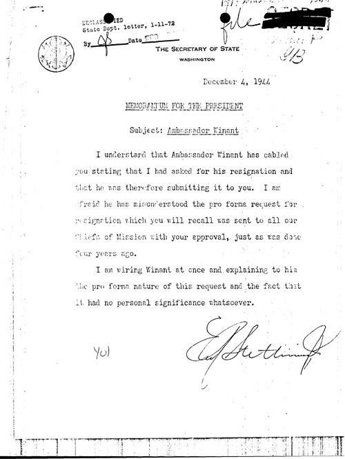 [a352y01.jpg] - Stettinius --> F.D.R. 12/4/44