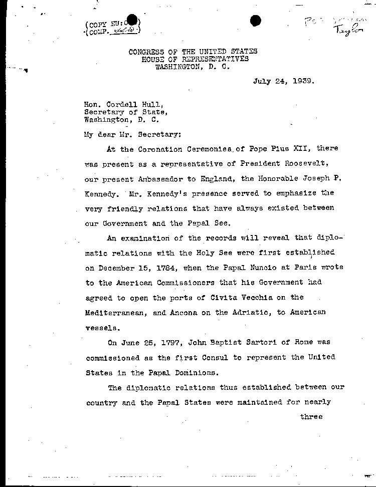 [a464c02.jpg] - Rep. Celler-->Hull 7/24/39