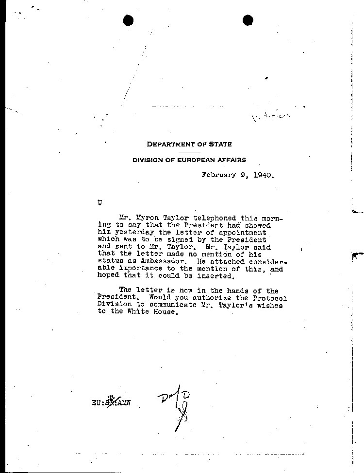 [a464j02.jpg] - note dept. of State, Div. of Eur.Affairs 2/9/40