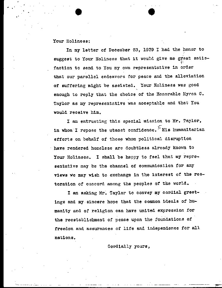 [a464k03.jpg] - Draft of letter to Pope from F.D.R. 2/14/40