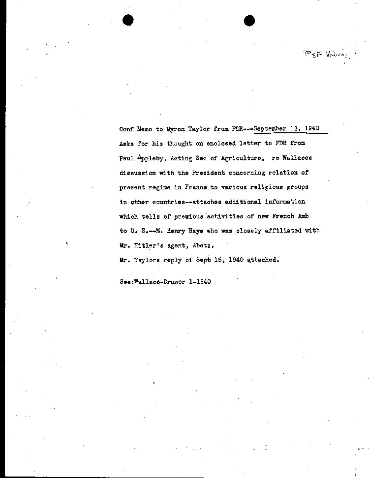 [a464t01.jpg] - notes of memo F.D.R.-->Taylor 9/13/40