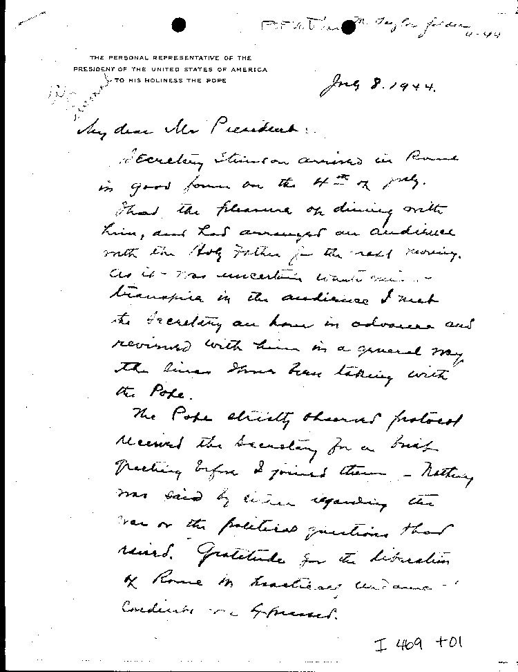 [a469t01.jpg] - Letter: Myron Taylor --> FDR               7/8/44