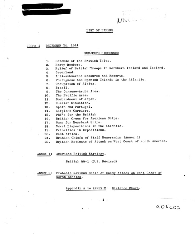 [a05c02.jpg] - List of Papers-December 24, 1941