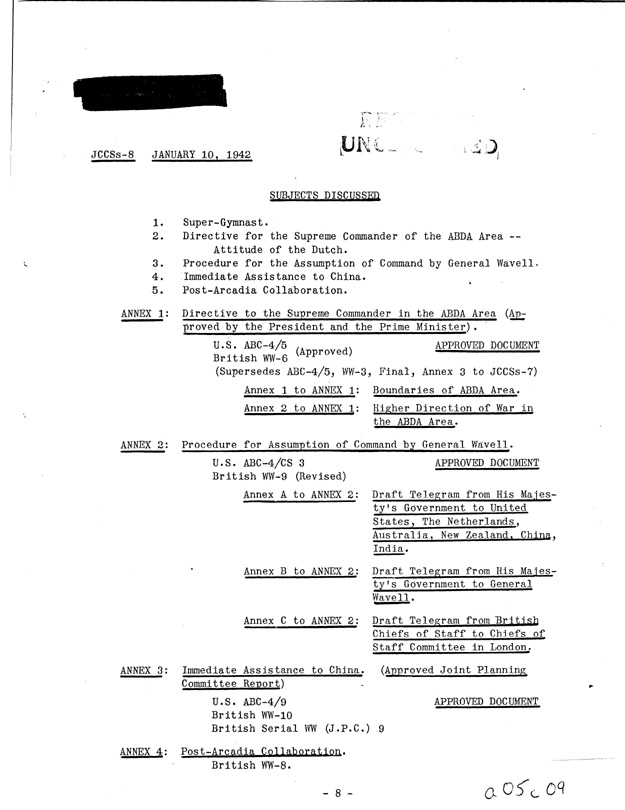 [a05c09.jpg] - List of Papers (cont'd)-January 10, 1942