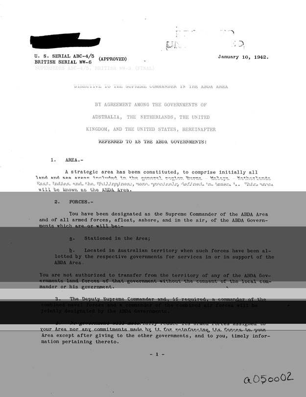 [a05oo02.jpg] - Report by United States-British Chiefs of Staff, Directive to The Supreme Commander in the ABDA Area