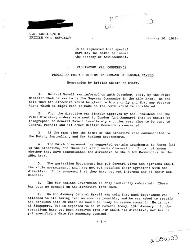 [a05w01.jpg] - Proceedure for Assumption of Command by General Wavell-January 10, 1942