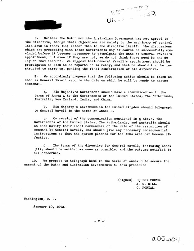 [a05w03.jpg] - Proceedure for Assumption of Command by General Wavell-January 10, 1942