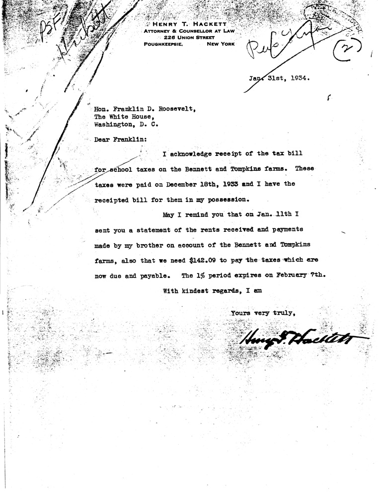 [a907aa01.jpg] - Letter from Hackett to Roosevelt January 31, 1934