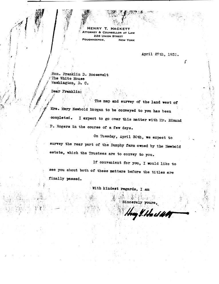 [a907ac01.jpg] - Letter to Roosevelt from Hackett April 27th, 1935