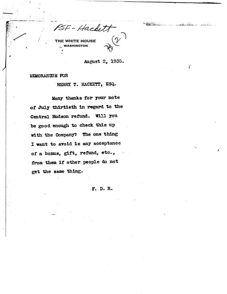 [a907ad01.jpg] - Memo to Hackett from FDR August 2, 1935