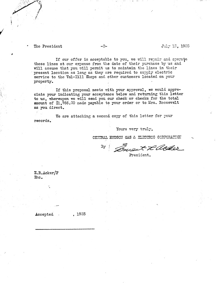 [a907ag02.jpg] - Letter to President Roosevelt from Central Hudson Gas & Electric corp. July 12, 1935