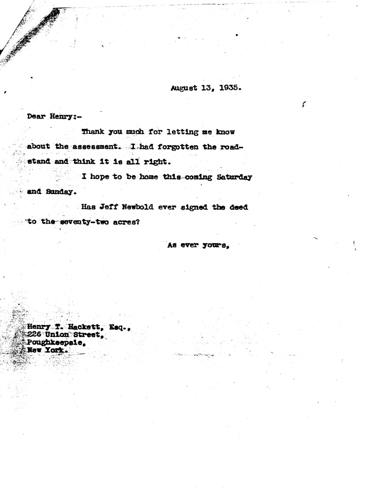 [a907ai01.jpg] - Letter to Hackett from FDR August 13, 1935