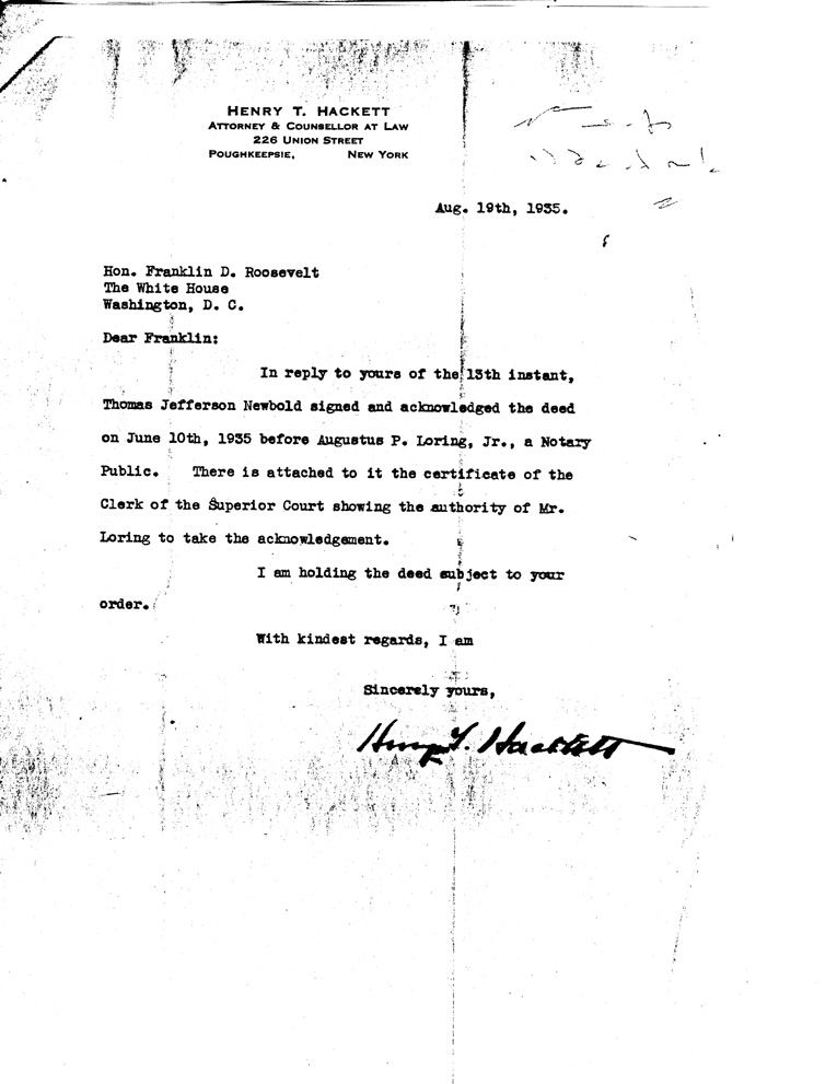 [a907ak01.jpg] - Letter to FDR from Hackett August 19, 1935