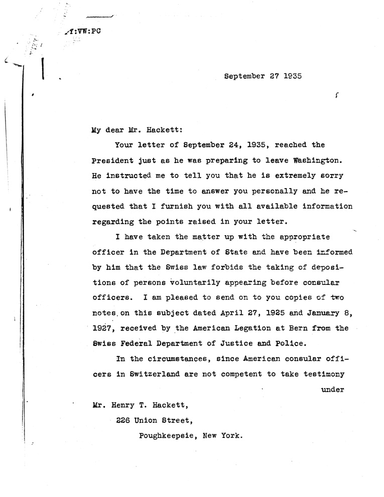 [a907am01.jpg] - Letter to Hackett from Richard Southgate, Chief division of Protocol, November 27, 1935