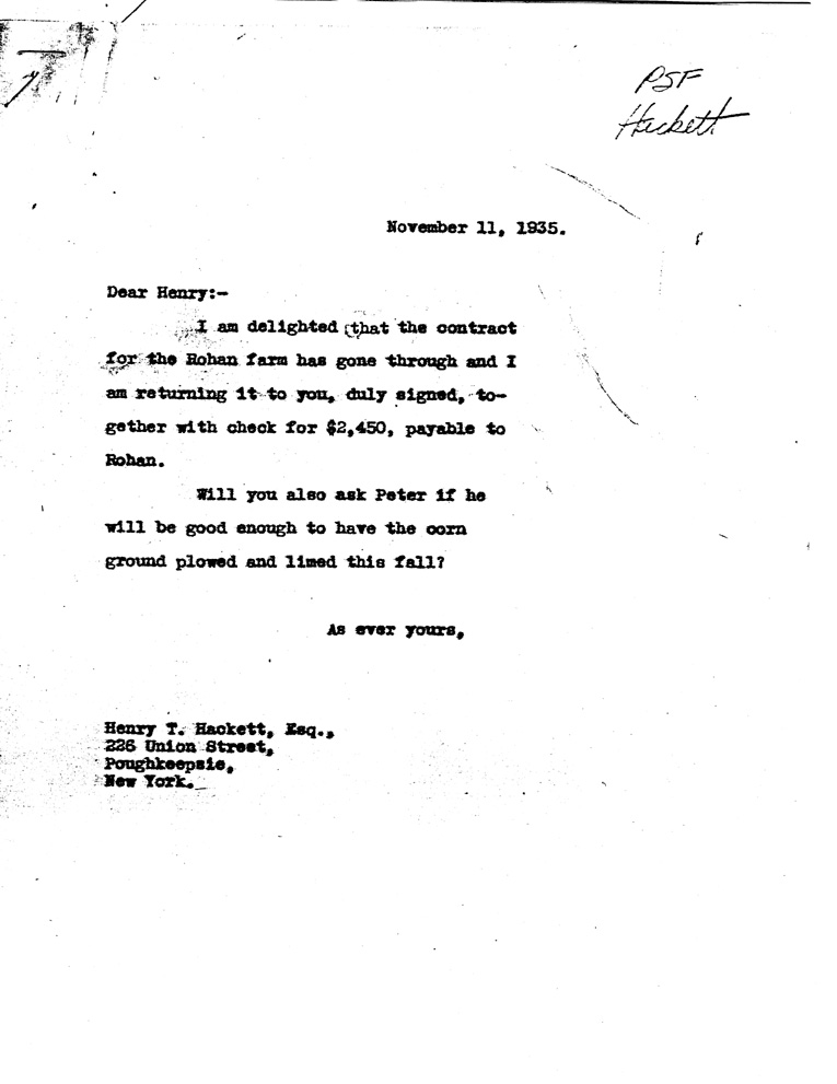 [a907ao01.jpg] - Letter to Henry from FDR November 11, 1935