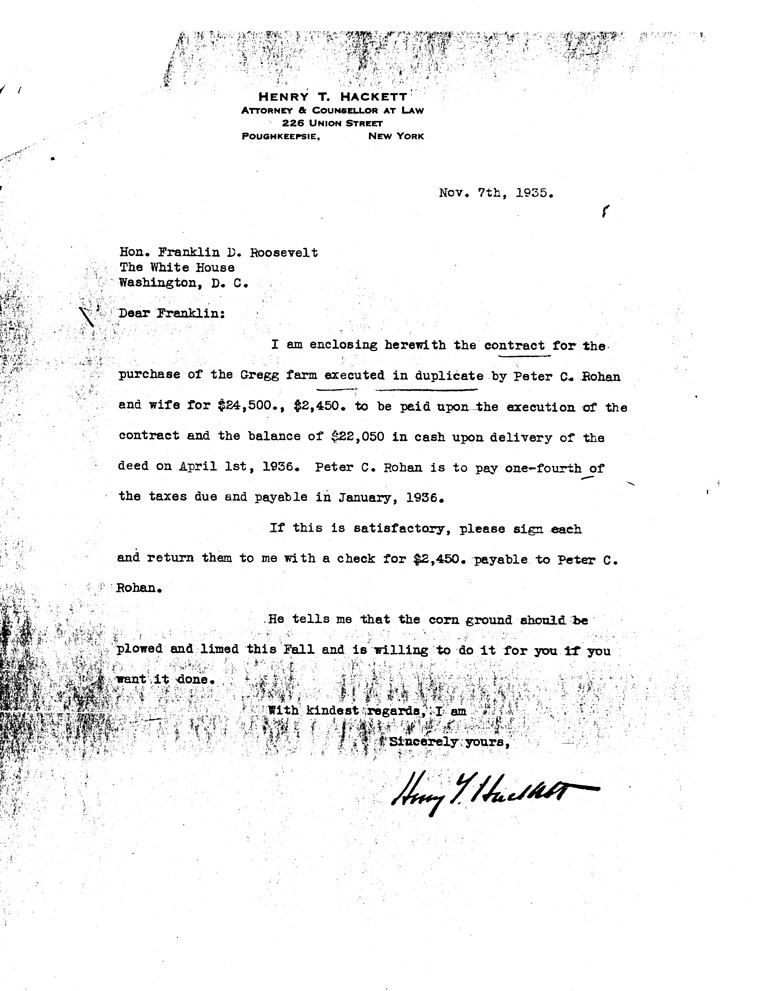 [a907ap01.jpg] - Letter to FDR from Hackett November 7, 1935