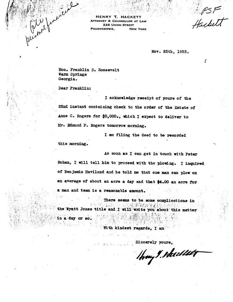 [a907as01.jpg] - Letter to FDR from  Hackett November 25, 1937